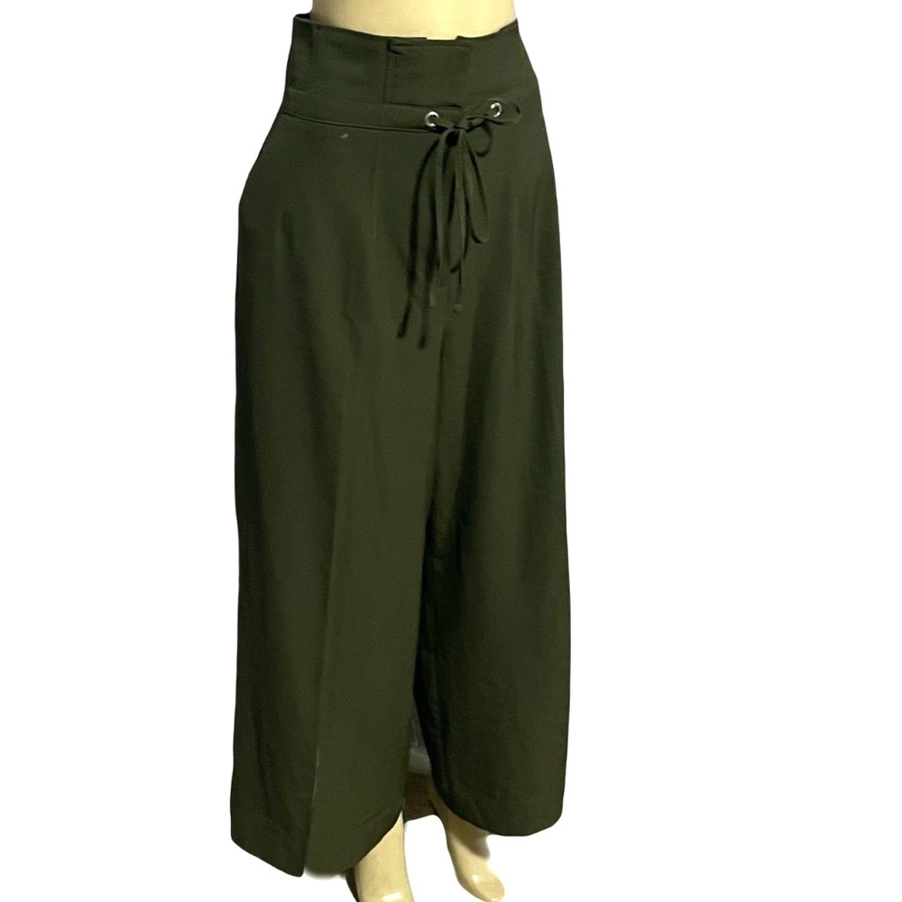 7Th Avenue New York green wide leg high waisted drawstring work career pants 14